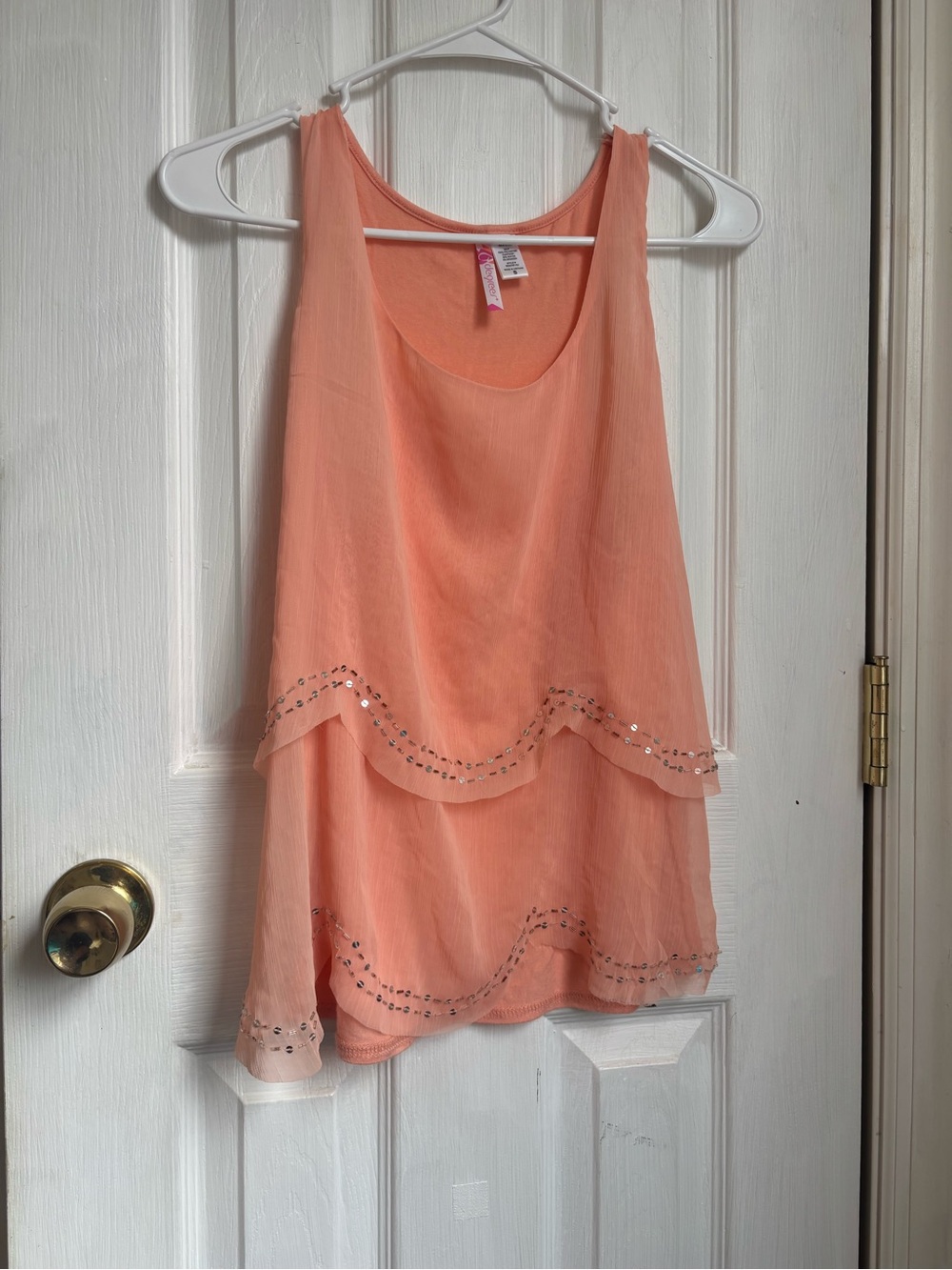 6 degrees Peach Layered Sequin-Trim Tank Top
